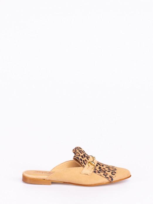 Suede Animal-print Mules with Fringes