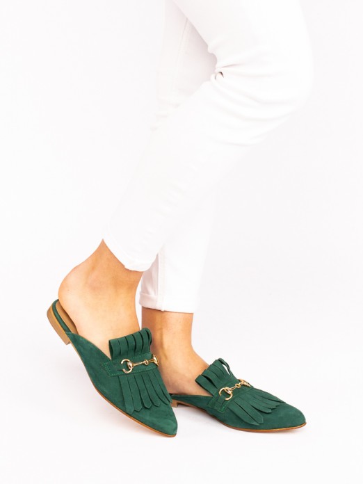 Suede Mules with Fringes