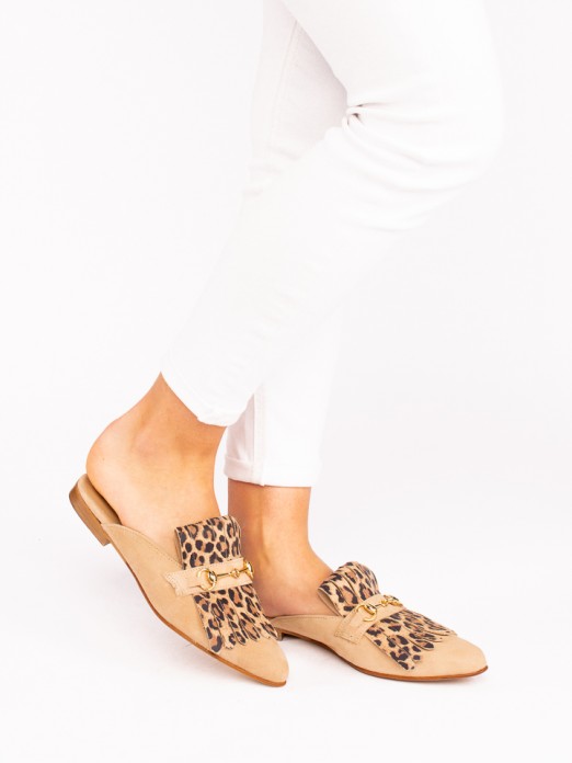 Suede Animal-print Mules with Fringes