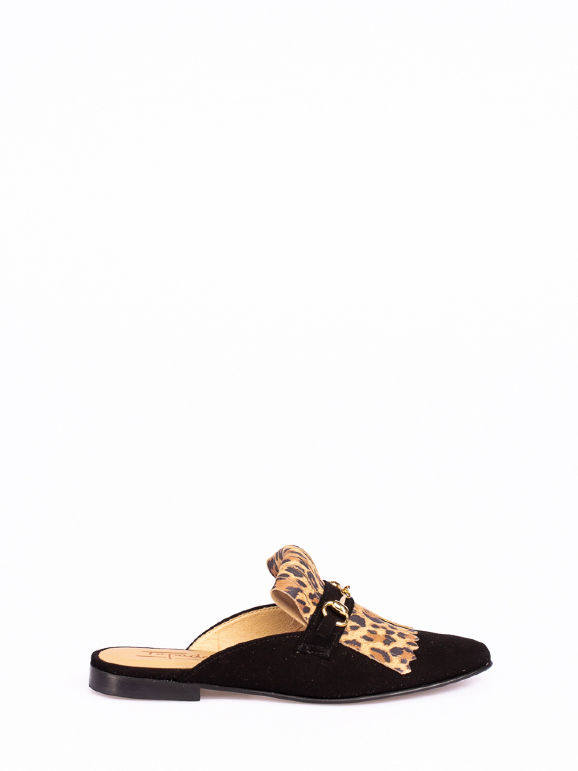 Mule Franja com Aplicação Camurça com Padrão