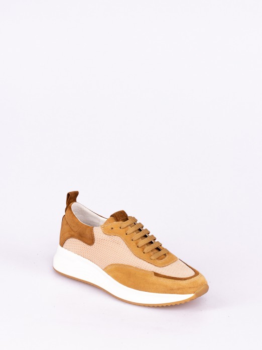 Tricolor Suede Sneakers with Mesh