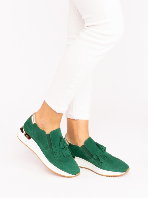 Tassel-Embellished Suede Sneakers