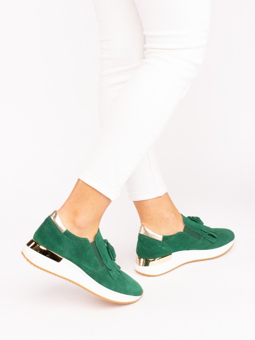Tassel-Embellished Suede Sneakers