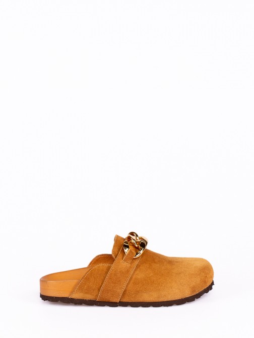 Suede Clog with Gold Chain