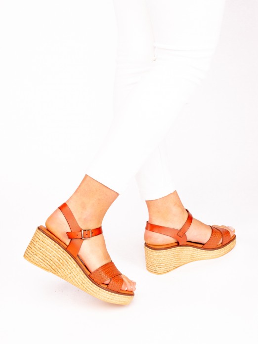 Braided Leather Wedge Sandals