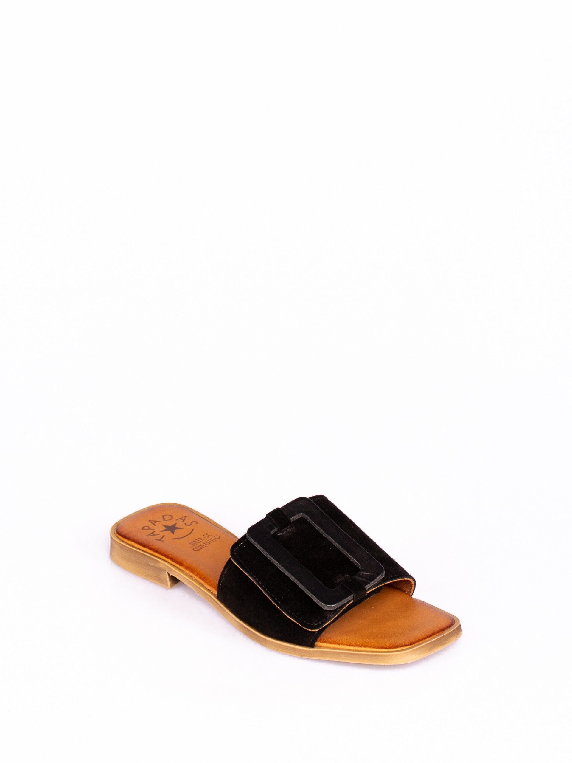 Chinela em Camurça com Fivela Formato Quadrado