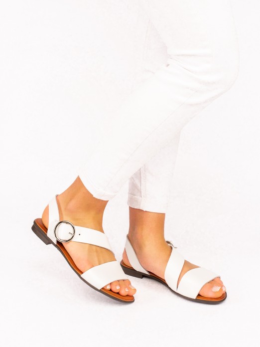 Leather Round Buckle Sandal
