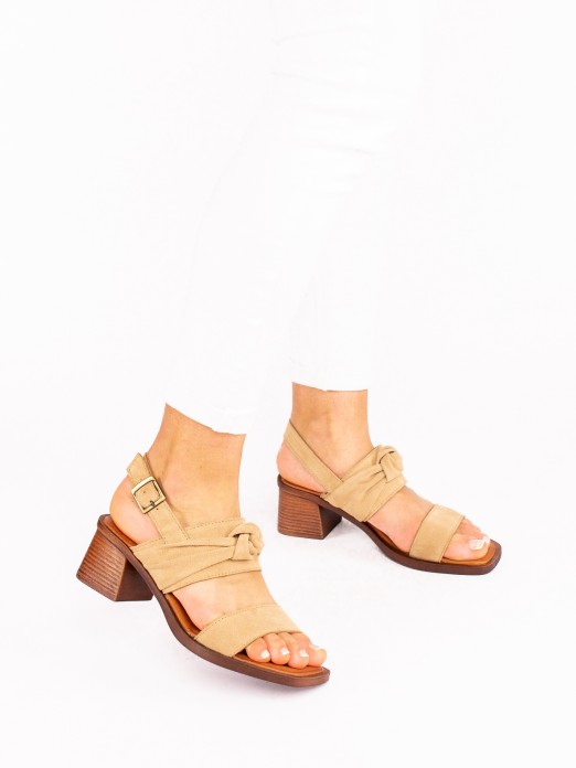 Suede High-heel Sandals with Knot