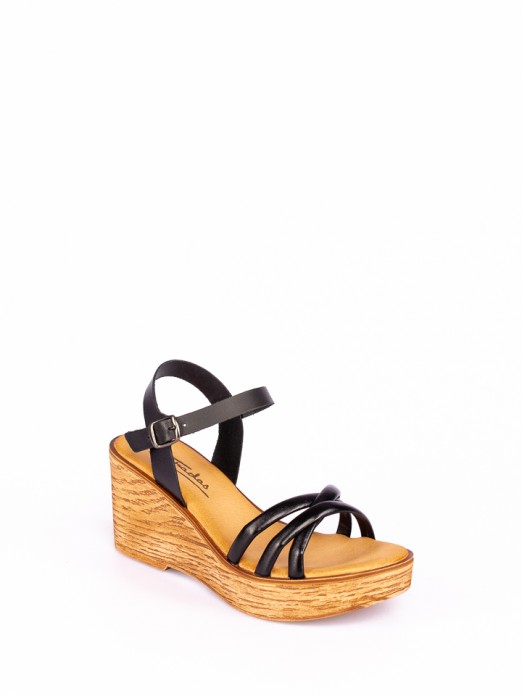 Leather Wedges with Cross Straps
