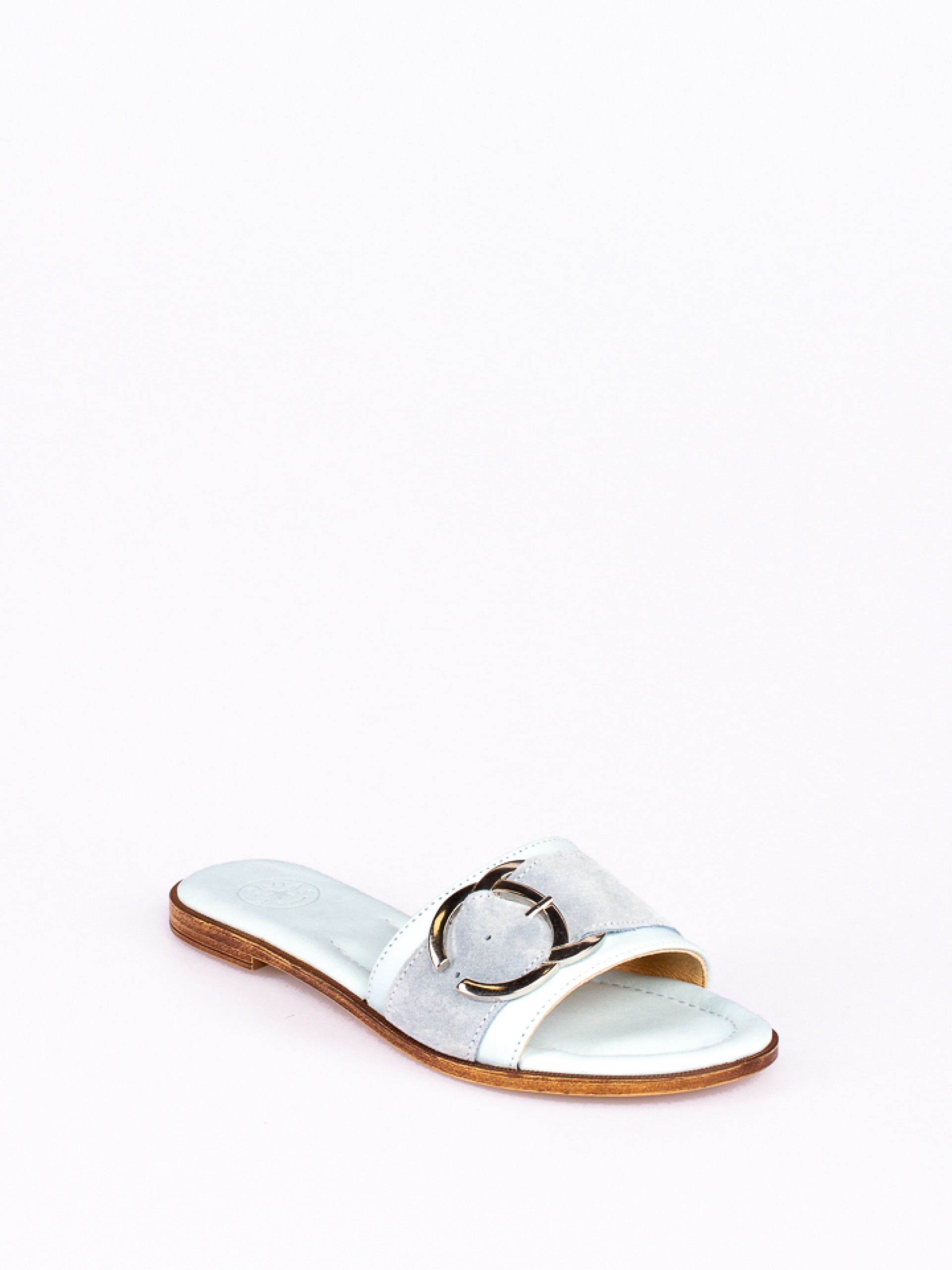 Chinela em Pele e Camurça com Fivela