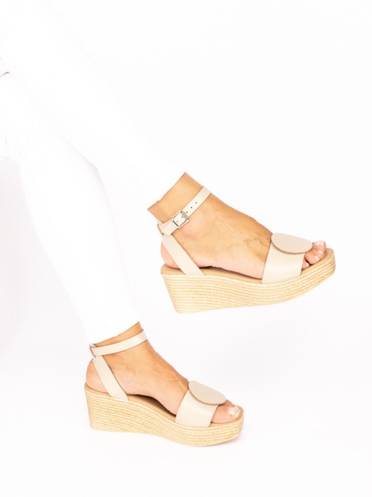 Wedge Sandal with Leather Application