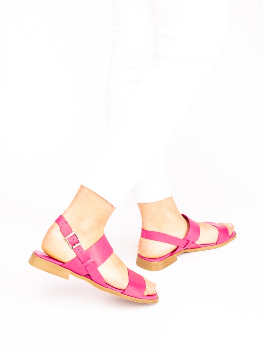 Two Straps Leather Flat Sandals