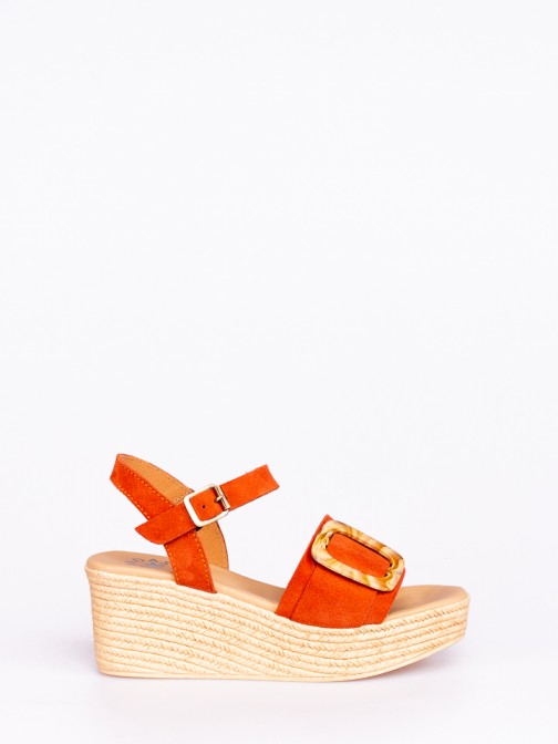 Suede Wedge Sandals with Buckle