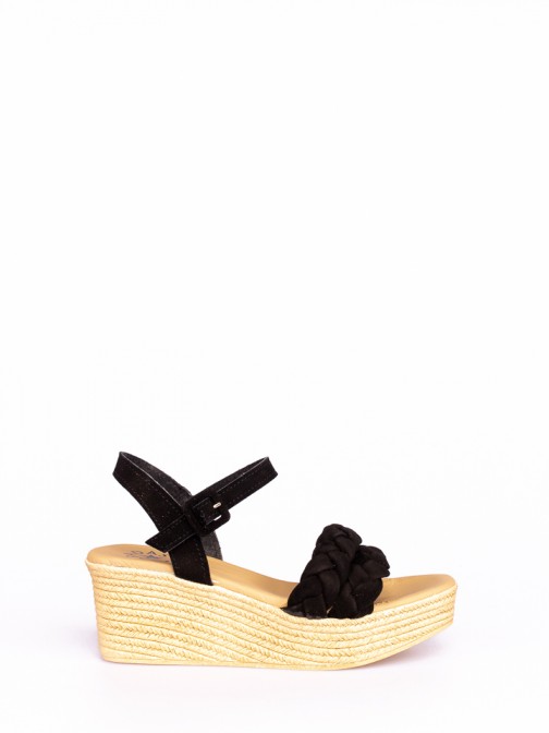 Suede Wedge Sandals with Braided Straps