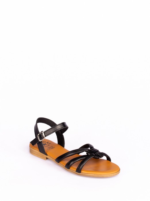 Flat Leather Sandals with Cross Straps