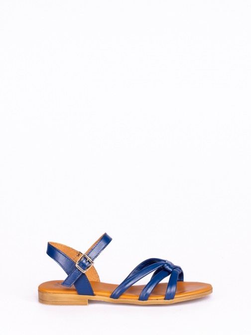 Flat Leather Sandals with Cross Straps