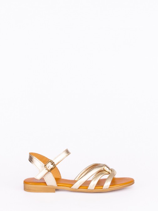Flat Leather Sandals with Cross Straps