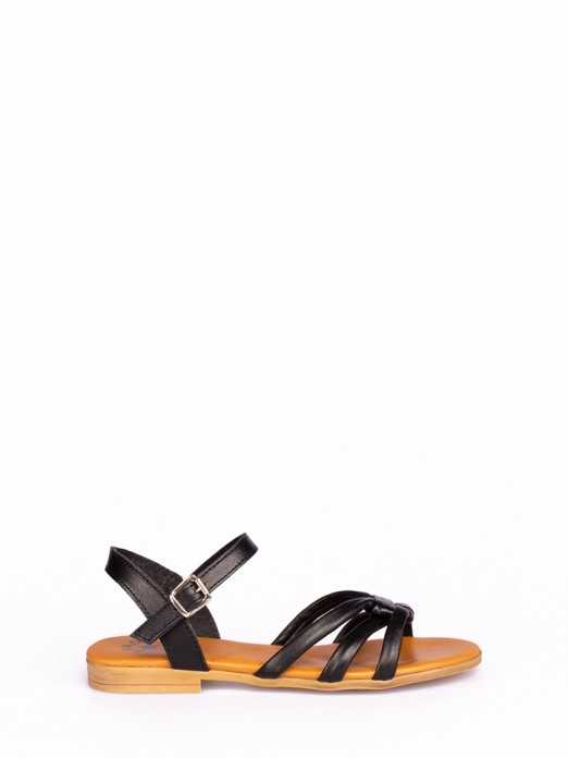 Flat Leather Sandals with Cross Straps