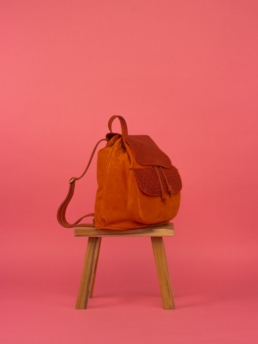 Suede and Engraved Leather Packpack