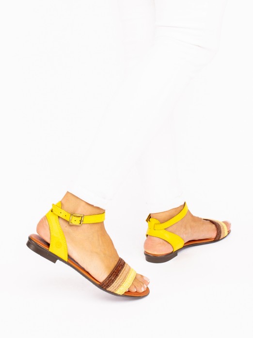 Tricolor Leather Flat Sandal