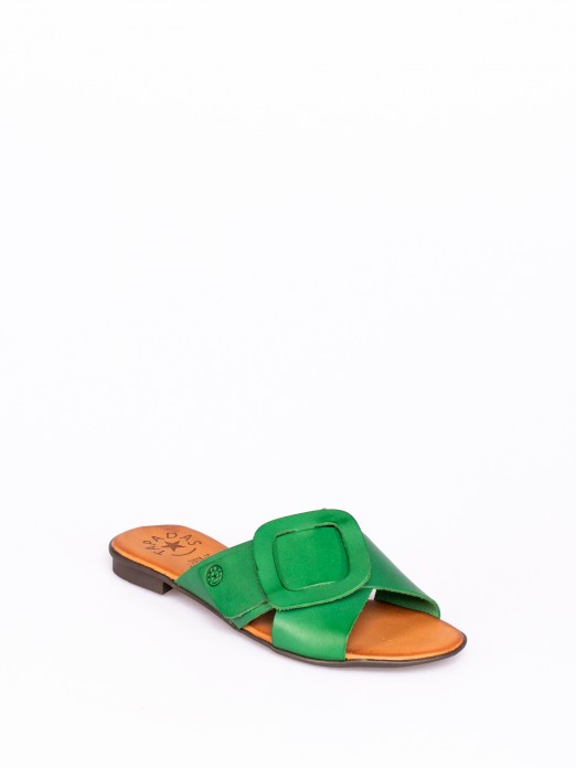 Crossed Leather Slipper with Buckle