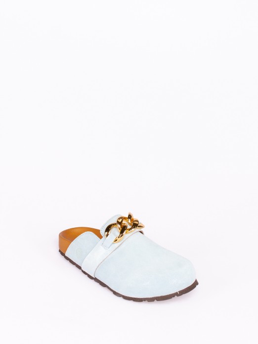 Suede Clog with Gold Chain