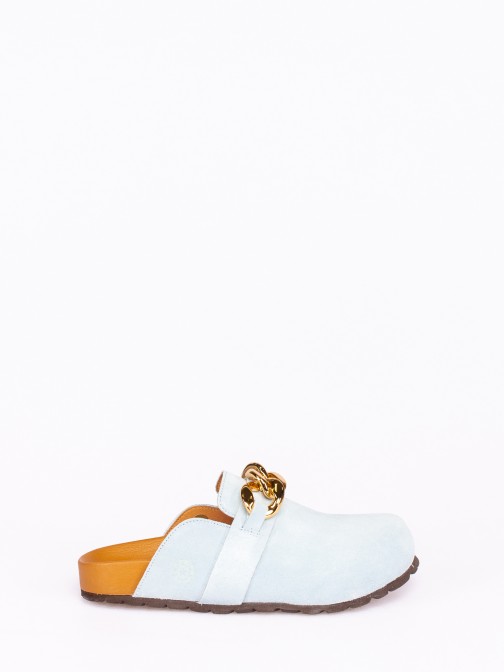 Suede Clog with Gold Chain