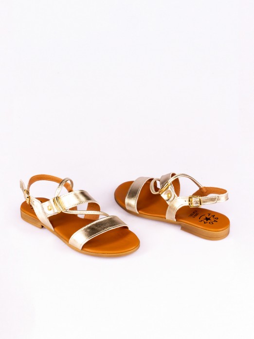 Flat Leather Sandals with Tubular Strap