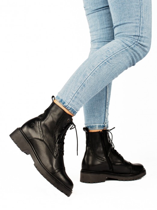 Leather Lace-up up Ankle Boots with Track Sole