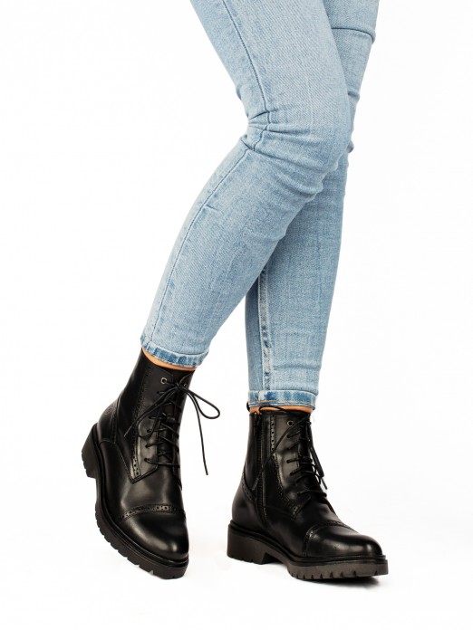 Leather Lace-up up Ankle Boots with Track Sole