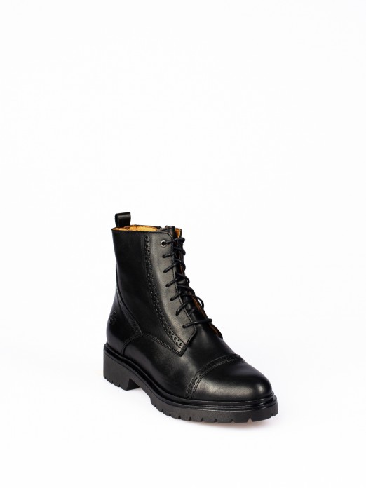 Leather Lace-up up Ankle Boots with Track Sole