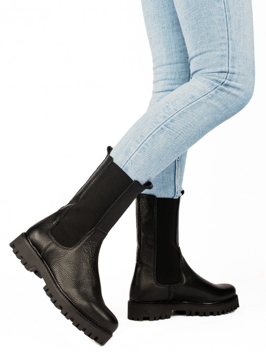 Leather Mid-calf Boots with Elastics