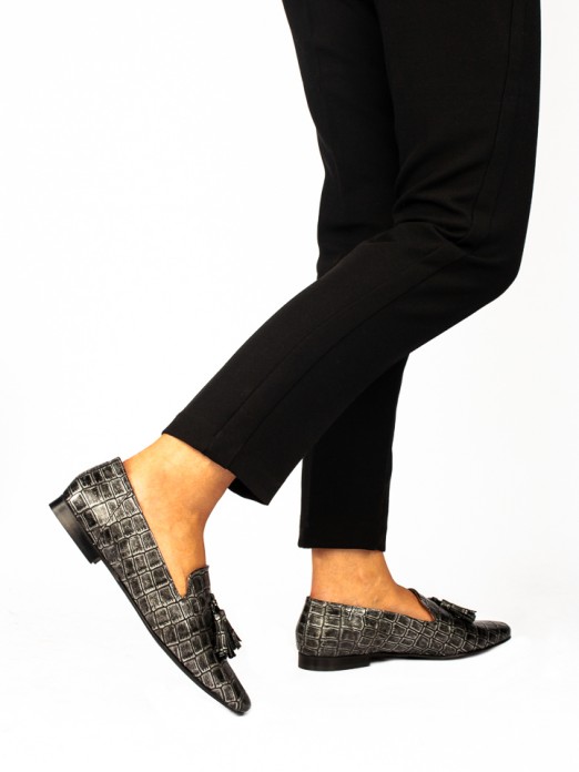 Croco Print Leather Loafers