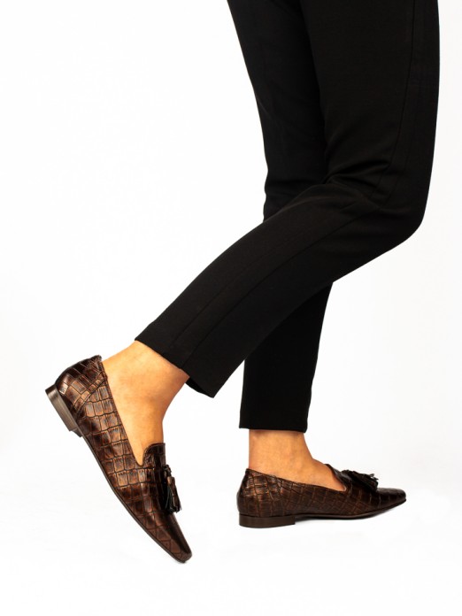 Croco Print Leather Loafers