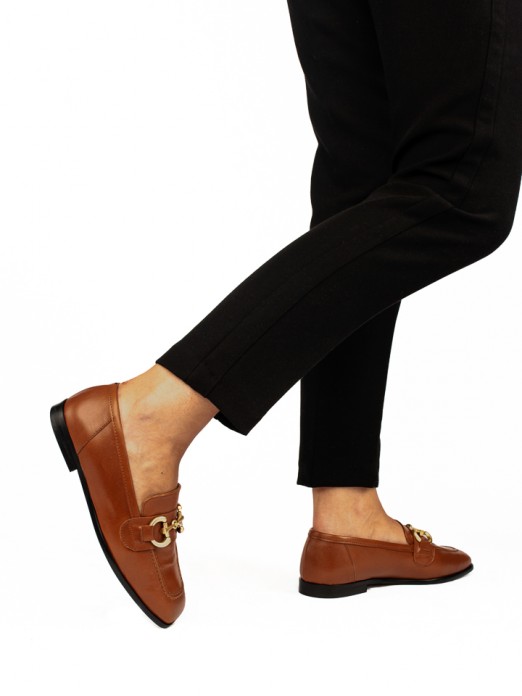 Leather Loafers with Square Heel