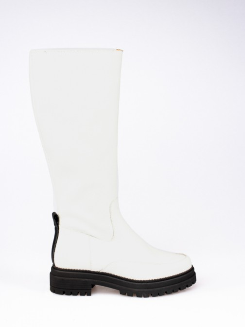 Leather Heel-high Chunky Boots