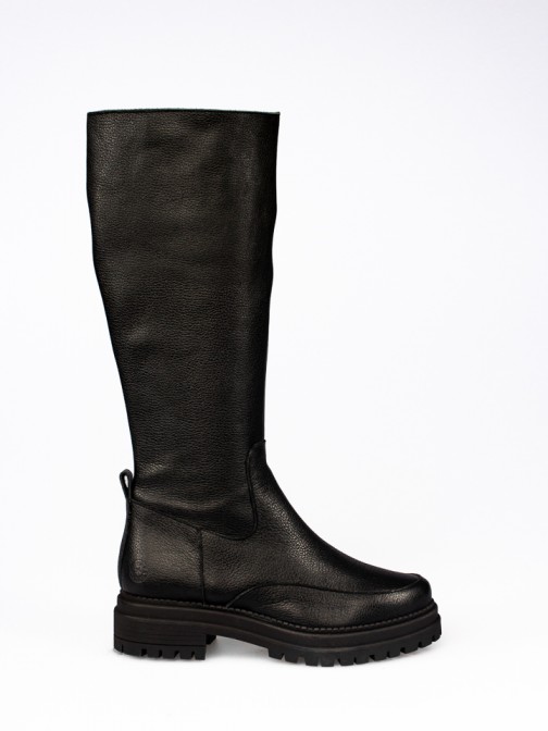 Leather Heel-high Chunky Boots