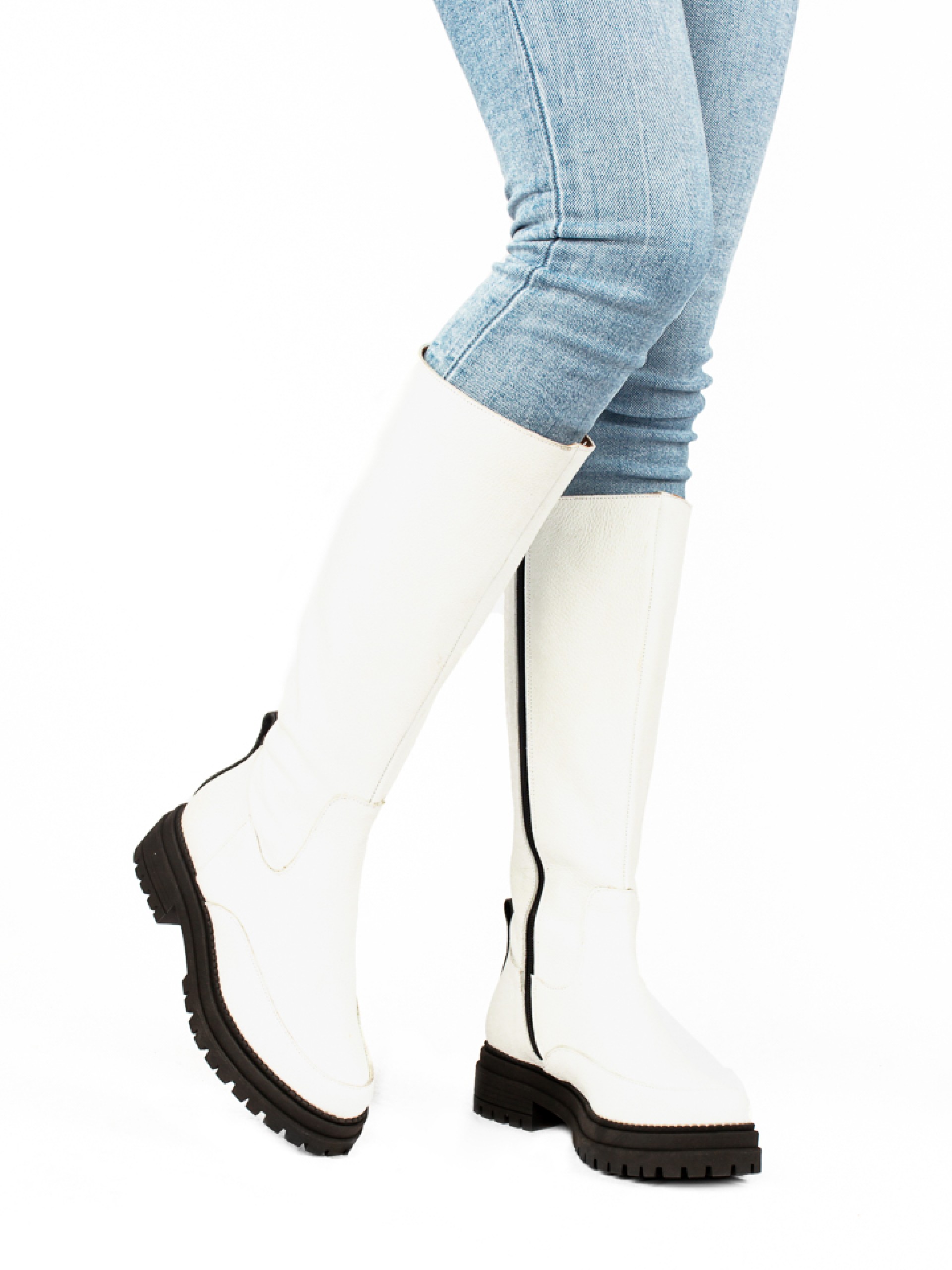 Leather Heel-high Chunky Boots