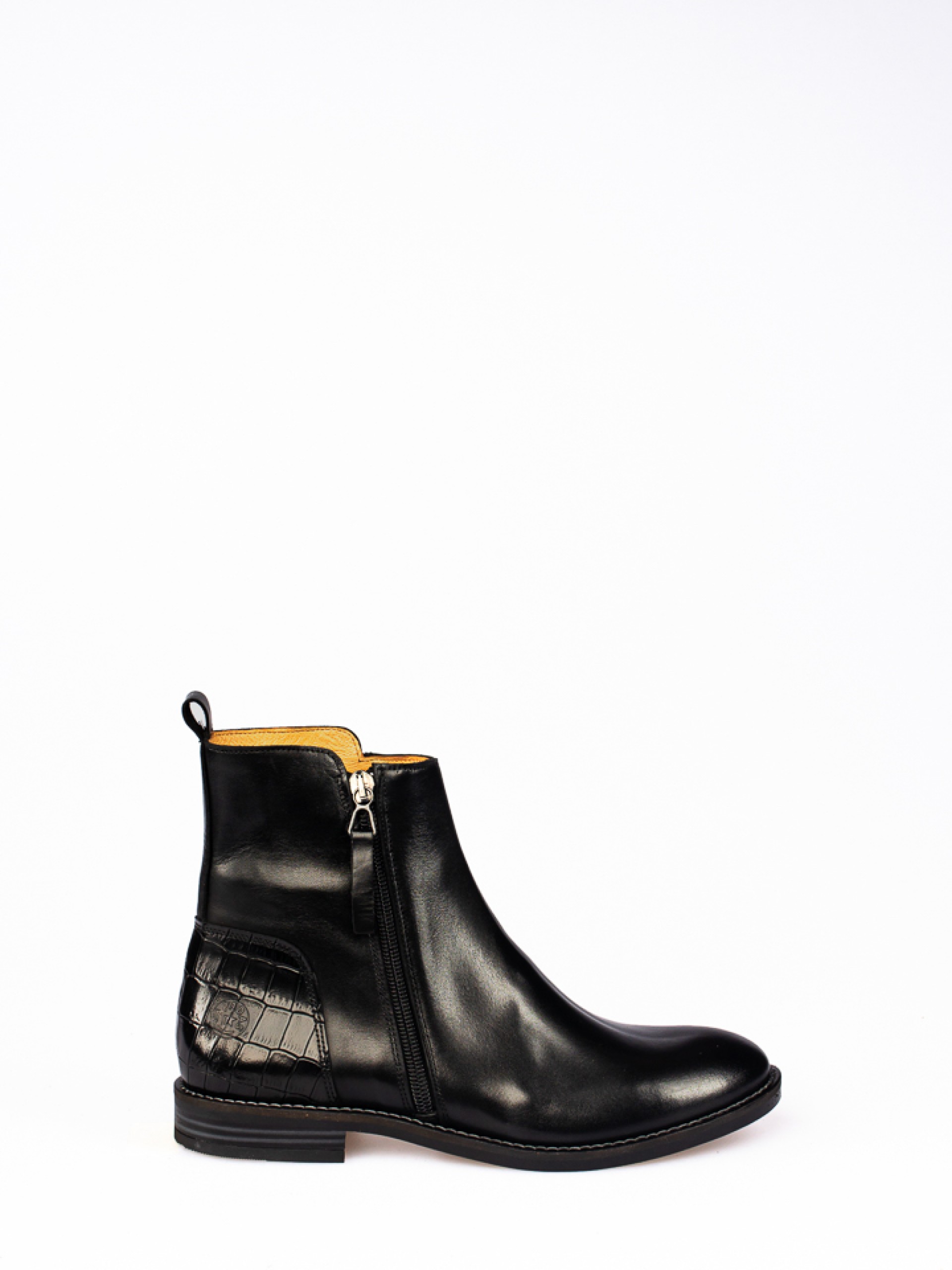 Polished and Croco Leather Ankle Boots