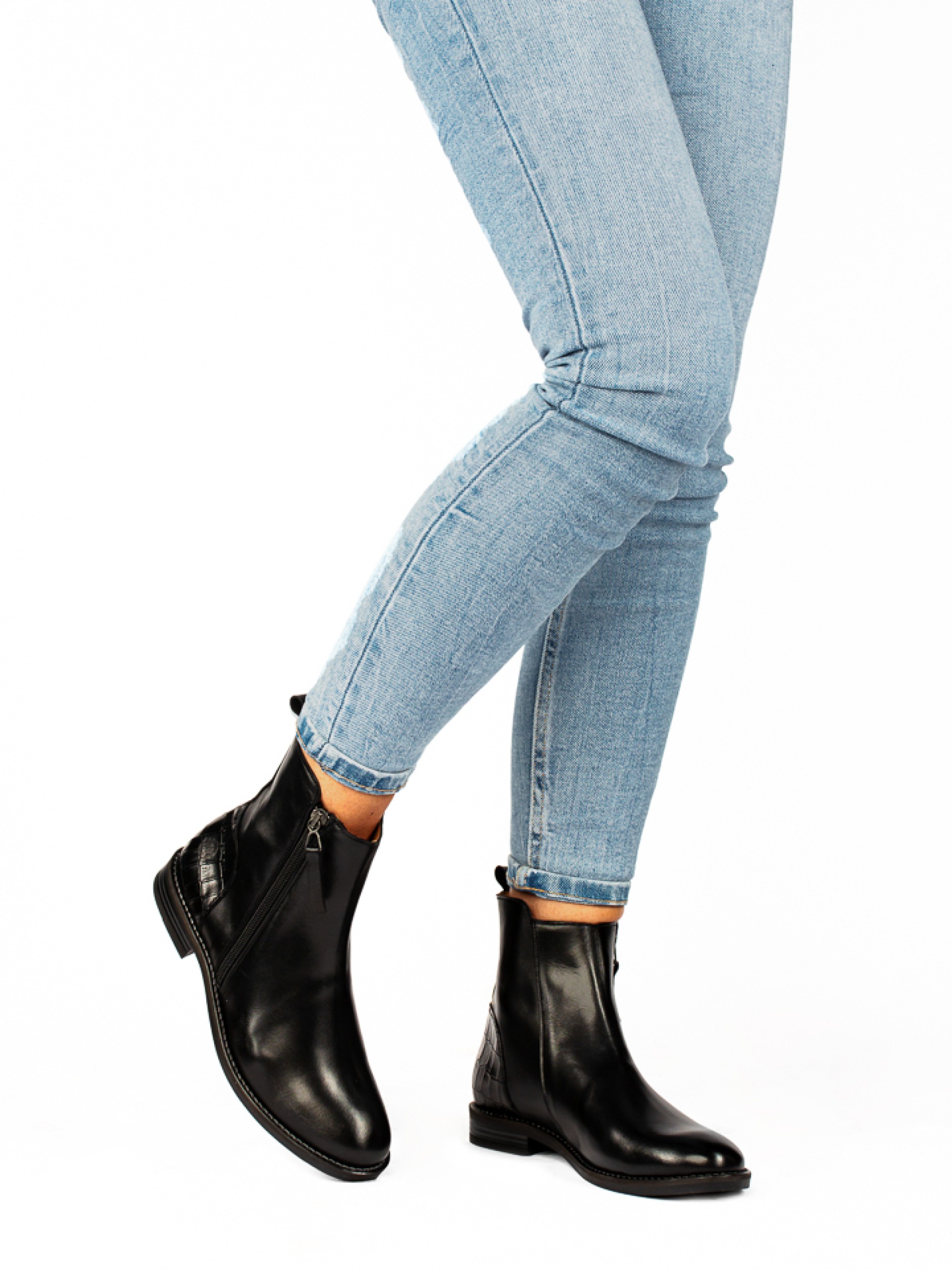 Polished and Croco Leather Ankle Boots