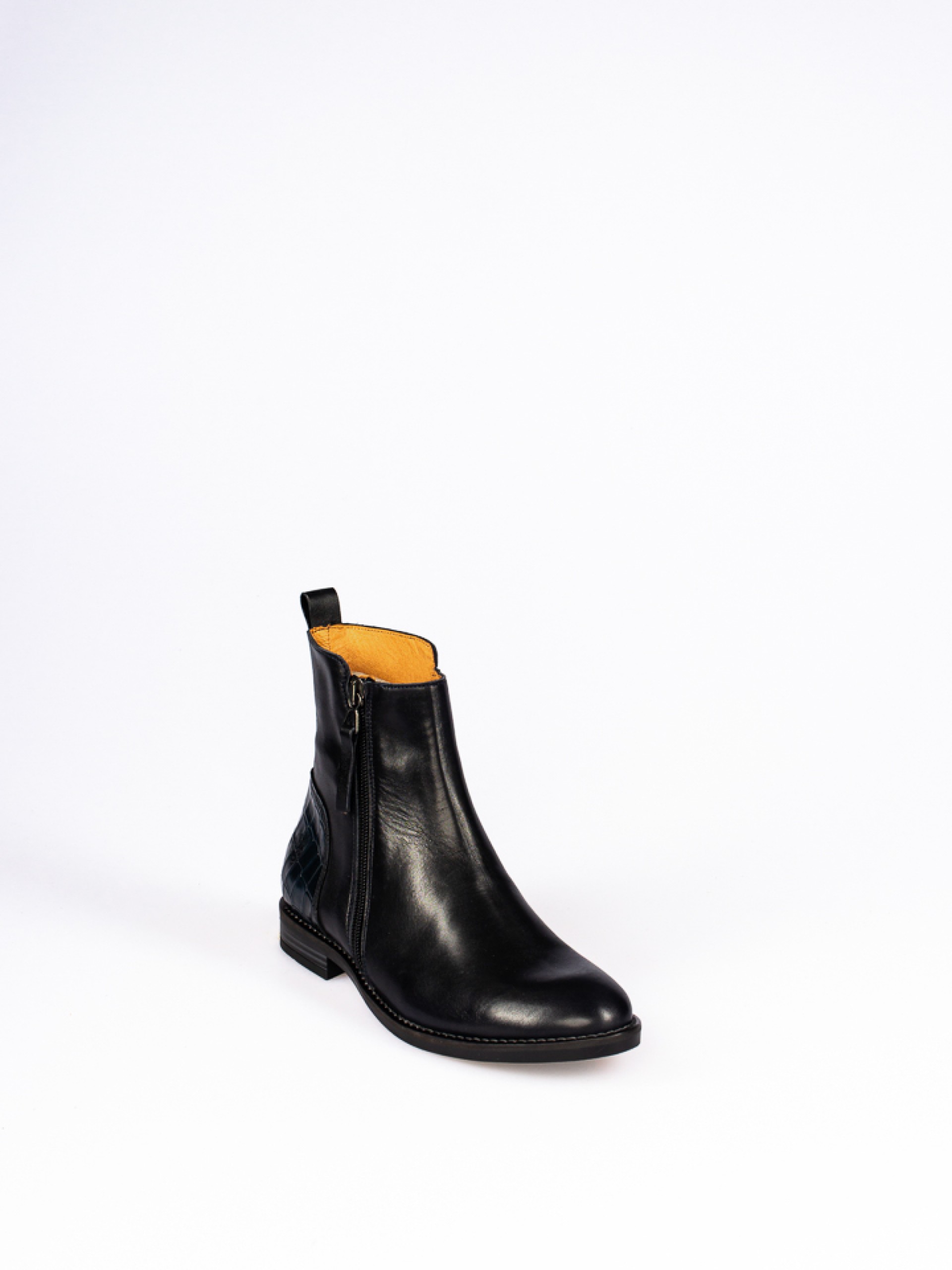 Polished and Croco Leather Ankle Boots