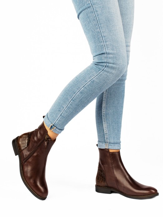 Polished and Croco Leather Ankle Boots