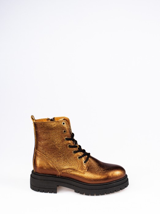 Laminated Leather Lace-up Boots