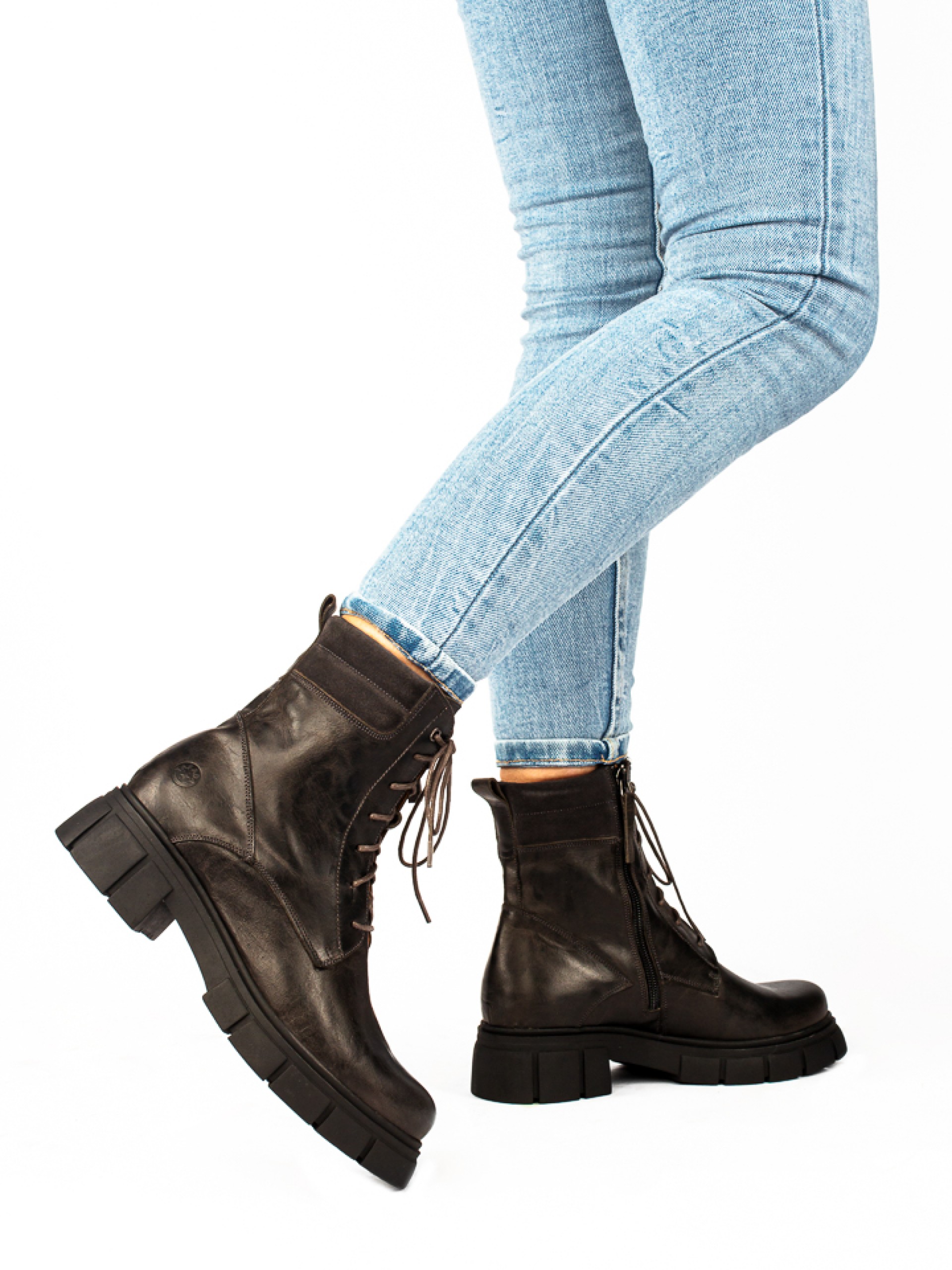 Combat Boots in Fabric and Leather