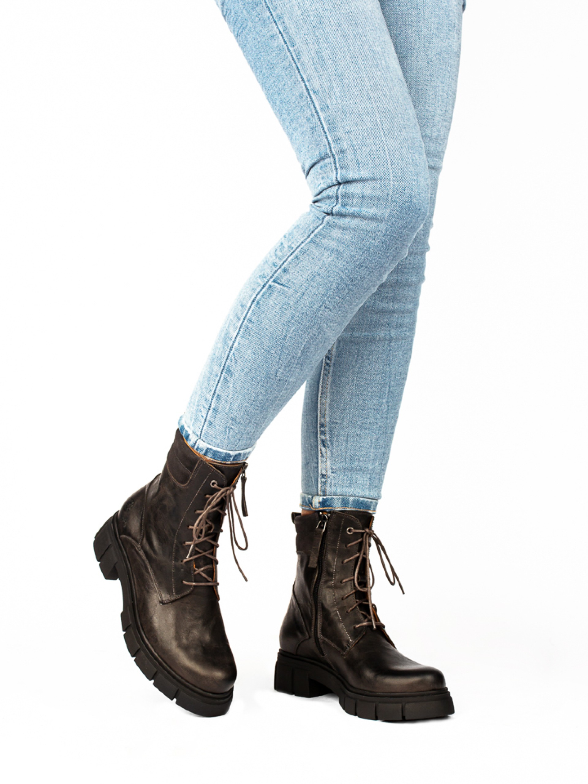 Combat Boots in Fabric and Leather