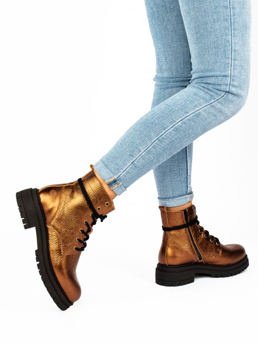 Laminated Leather Lace-up Boots