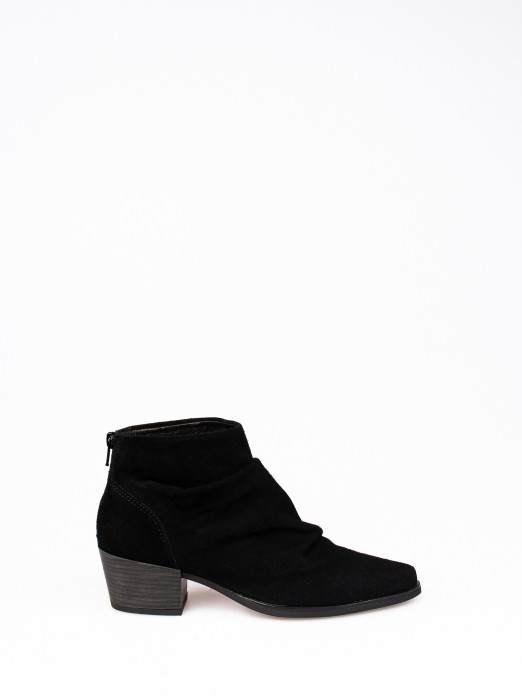Ruched Suede Ankle Boot