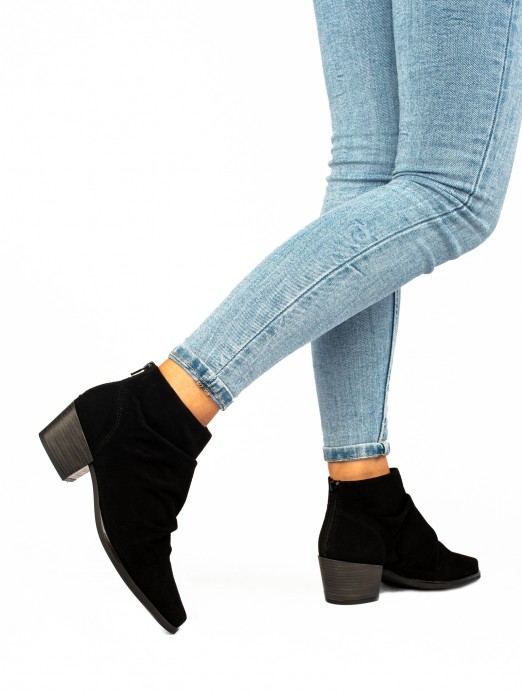 Ruched Suede Ankle Boot