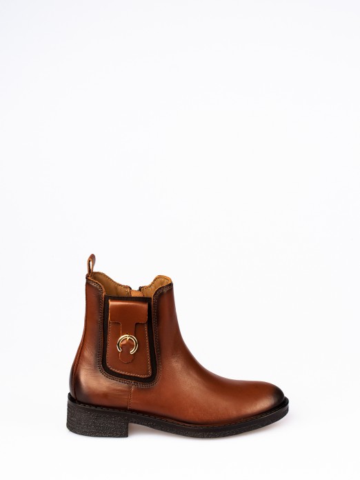 Leather Ankle Boots with Buckle