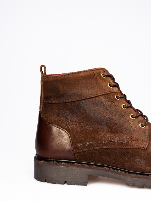 Lace-up Suede and Leather Boots